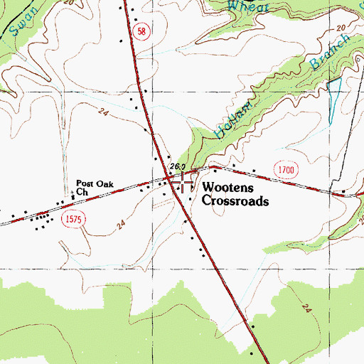 Topographic Map of Wootens Crossroads, NC