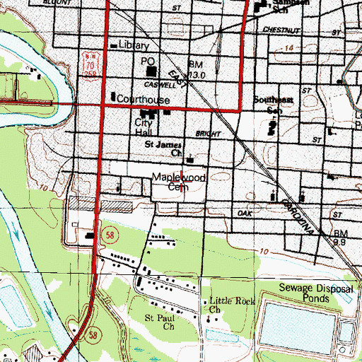 Topographic Map of Maplewood Cemetery, NC