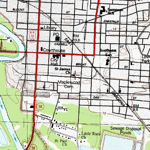 Topographic Map of Saint James Church, NC