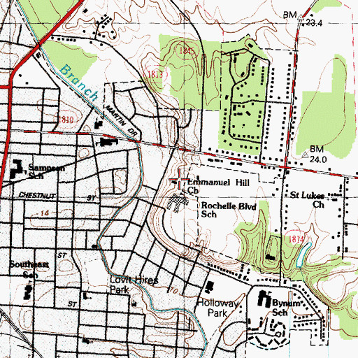Topographic Map of Emmanuel Hill Church, NC