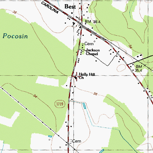 Topographic Map of Holly Hill Church, NC