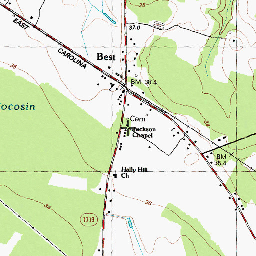 Topographic Map of Jackson Chapel, NC