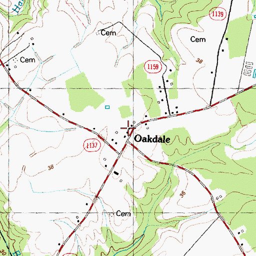 Topographic Map of Oakdale, NC