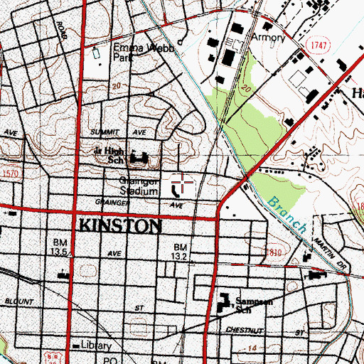 Topographic Map of Grainger Stadium, NC