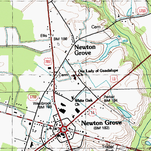 Topographic Map of Our Lady of Guadalupe Church, NC