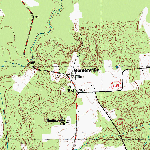 Topographic Map of Bentonville, NC
