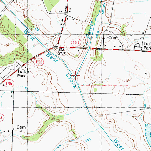 Topographic Map of Peters Branch, NC