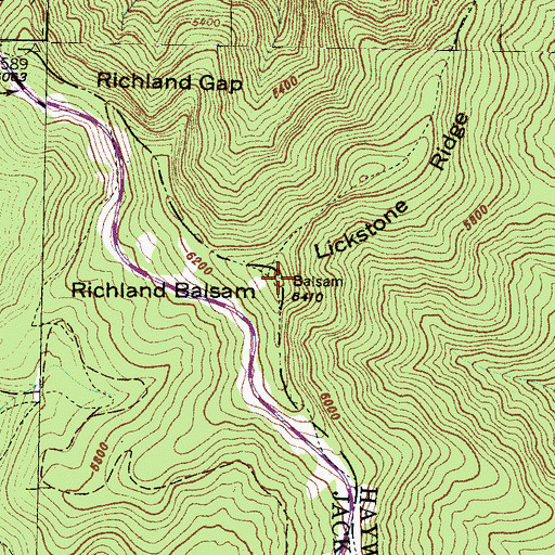 Topographic Map of Great Balsam Mountains, NC