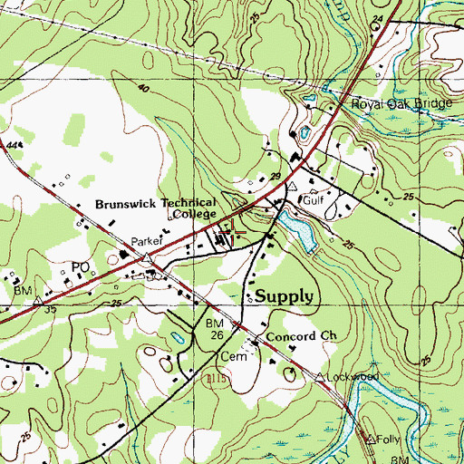 Topographic Map of Brunswick Technical College, NC