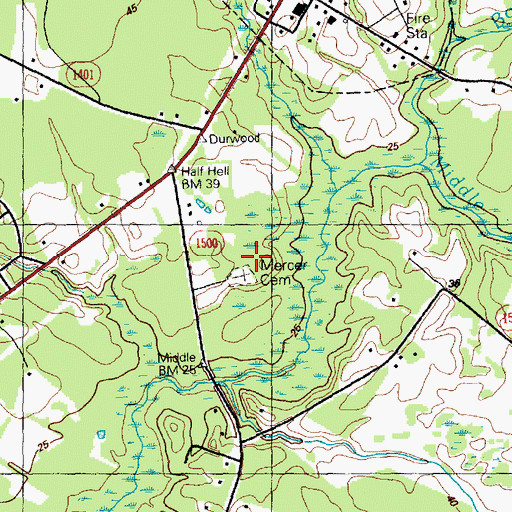 Topographic Map of Mercer Cemetery, NC