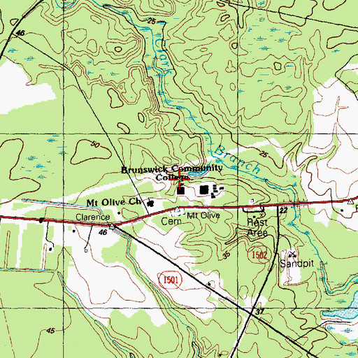 Topographic Map of Brunswick Community College, NC