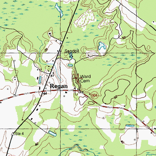 Topographic Map of Ward Cemetery, NC