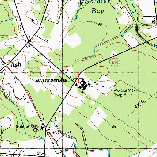 Topographic Map of Waccamaw, NC