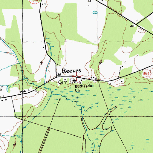 Topographic Map of Bethesda Church, NC