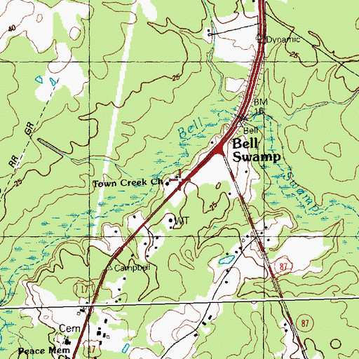 Topographic Map of Town Creek Church, NC