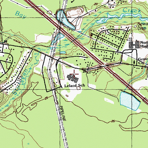 Topographic Map of Leland Middle School, NC
