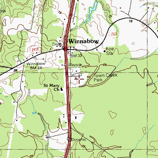 Topographic Map of Town Creek Park, NC