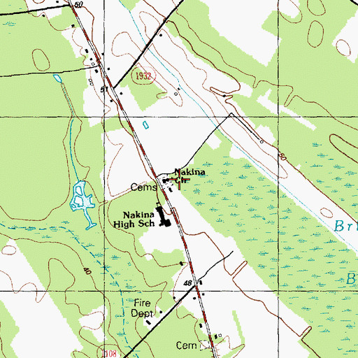 Topographic Map of Nakina Church, NC