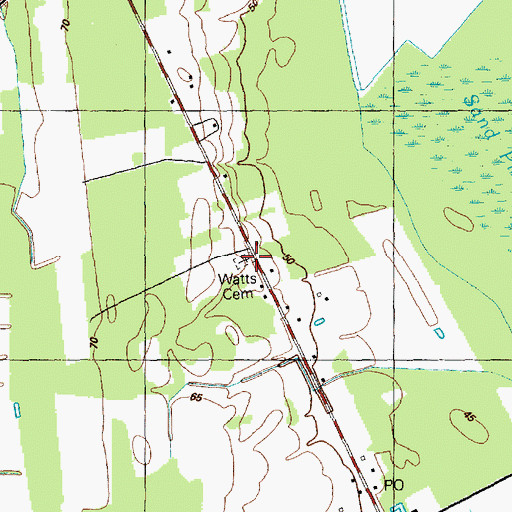 Topographic Map of Watts Cemetery, NC