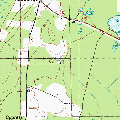 Topographic Map of Simmons Cemetery, NC