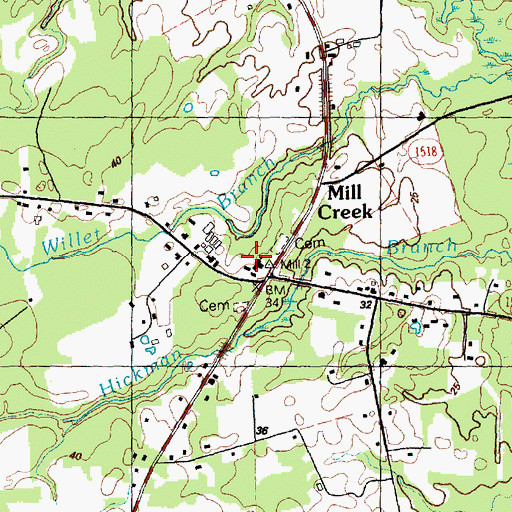 Topographic Map of Mill Creek Church, NC
