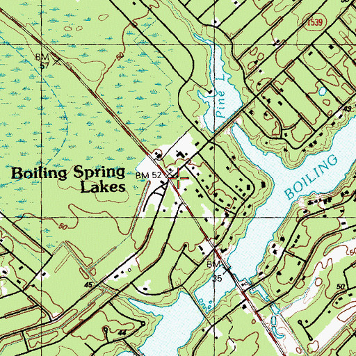 Topographic Map of Boiling Spring Lakes, NC