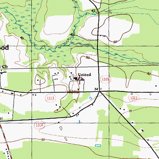 Topographic Map of United Church, NC