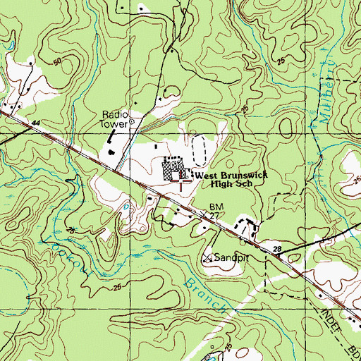 Topographic Map of West Brunswick High School, NC
