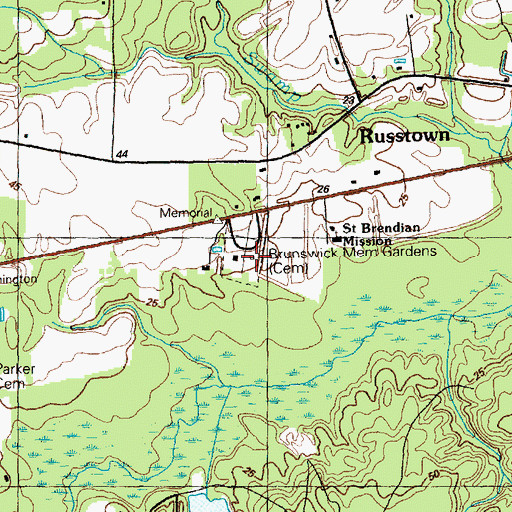 Topographic Map of Brunswick Memorial Gardens, NC