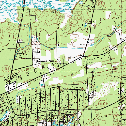 Topographic Map of Boones Neck Church, NC