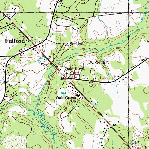 Topographic Map of Oak Grove Cemetery, NC