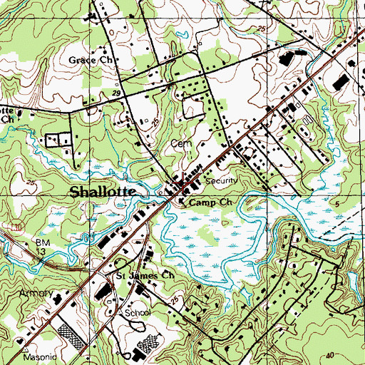 Topographic Map of Shallotte, NC