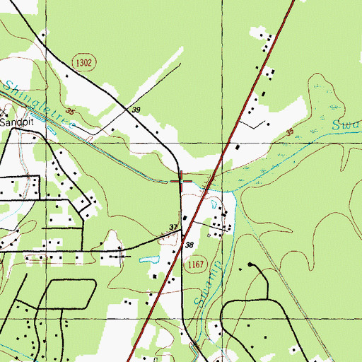 Topographic Map of Shingletree Bridges (historical), NC
