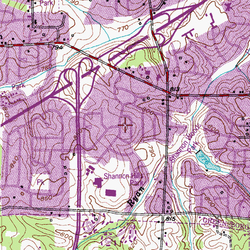 Topographic Map of Shannon Hills, NC