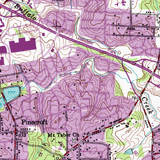 Topographic Map of Rolling Roads, NC
