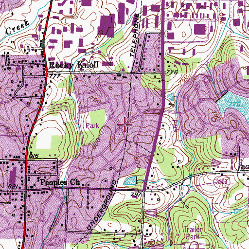 Topographic Map of Woodlea, NC