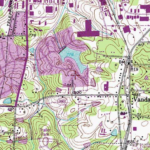 Topographic Map of Woodlea Lakes, NC