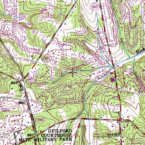 Topographic Map of Battle Forest, NC