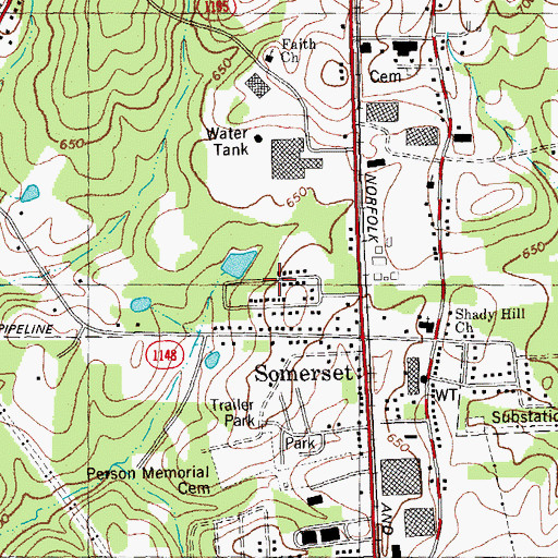 Topographic Map of Greenwood Acres, NC