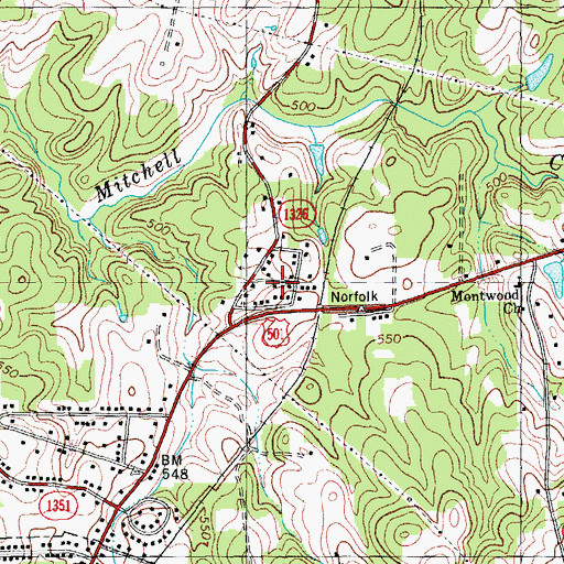 Topographic Map of Montwood, NC