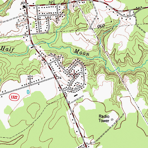 Topographic Map of Half Moon Heights, NC