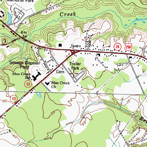 Topographic Map of Warrens Trailer Park, NC