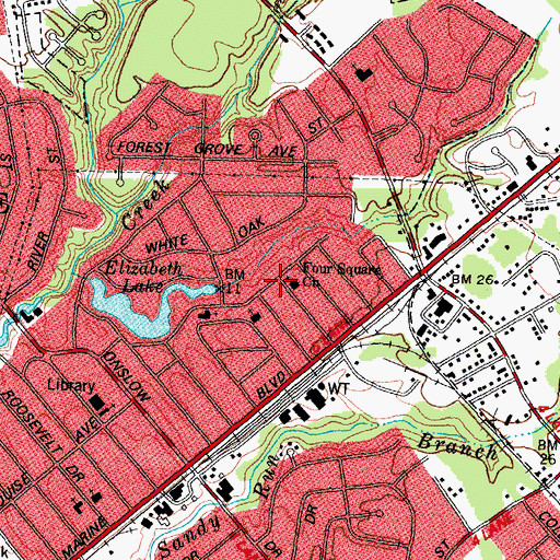 Topographic Map of Oak Grove, NC