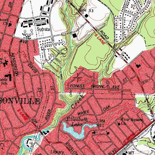 Topographic Map of Houston Heights, NC