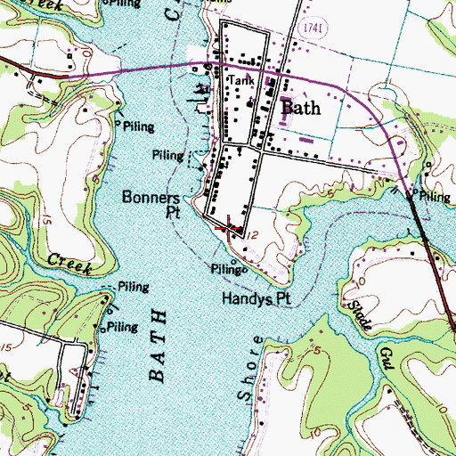 Topographic Map of Pomouk Indian Village (historical), NC