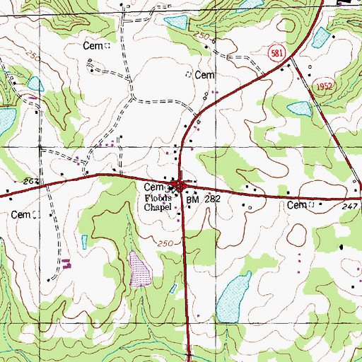 Topographic Map of Floods Chapel, NC