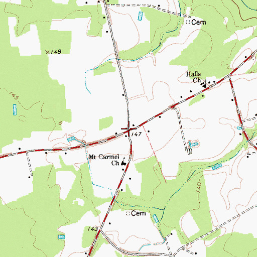 Topographic Map of Halls Crossroads, NC