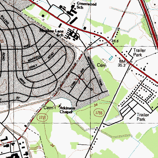 Topographic Map of Oak Forest, NC