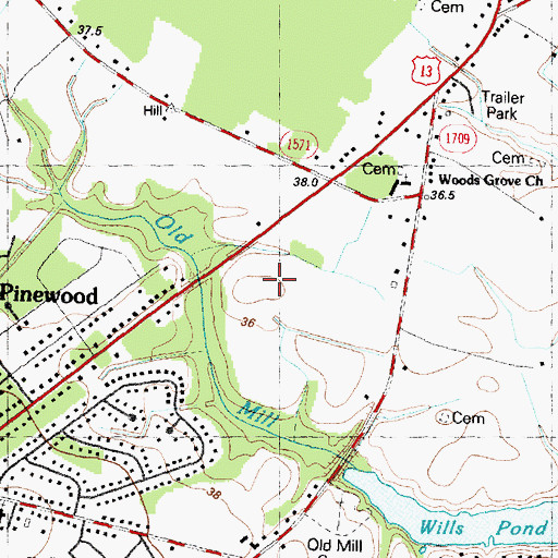 Topographic Map of Bayleaf, NC