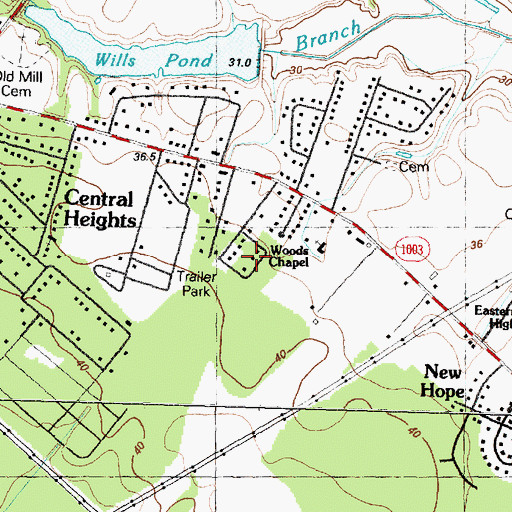 Topographic Map of Colonial Acres, NC